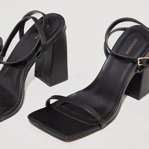 Pretty Little Thing - Black Strappy Square Heels